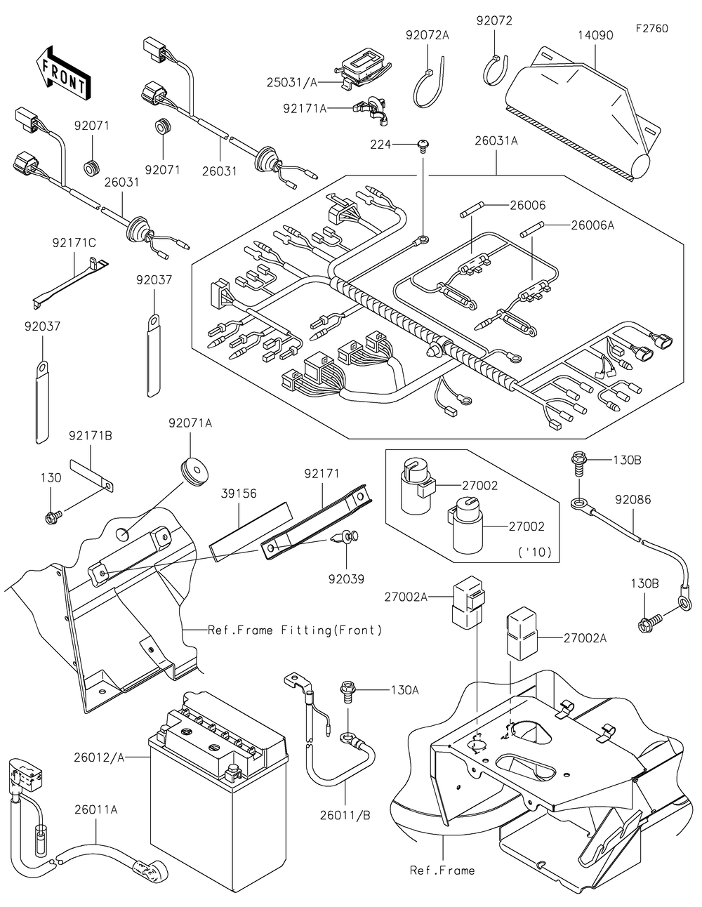 Chassis Electrical Equipment Diagram and Parts List for KAF400DEF 2014 Kawasaki Lawn Tractor Accessories