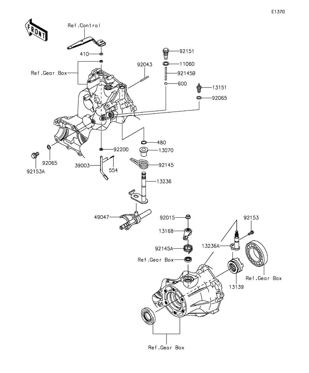 Gear Change Mechanism Diagram and Parts List for KAF400BGF 2016 Kawasaki Lawn Tractor Accessories
