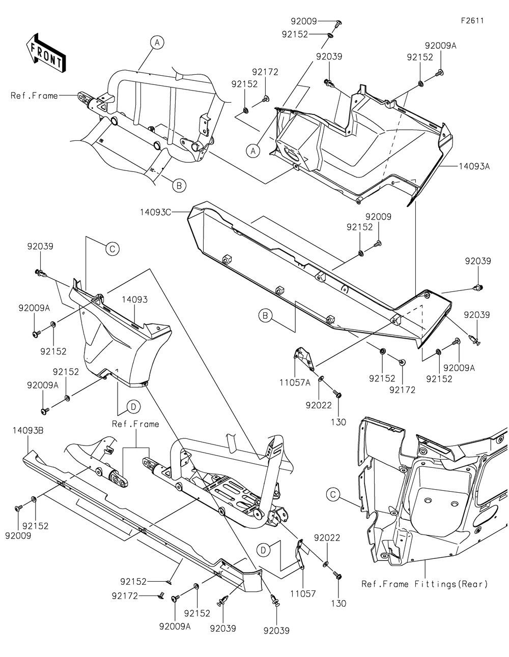 Side Covers Diagram and Parts List for KRF1000CMFNN 2021 Kawasaki Lawn Tractor Accessories