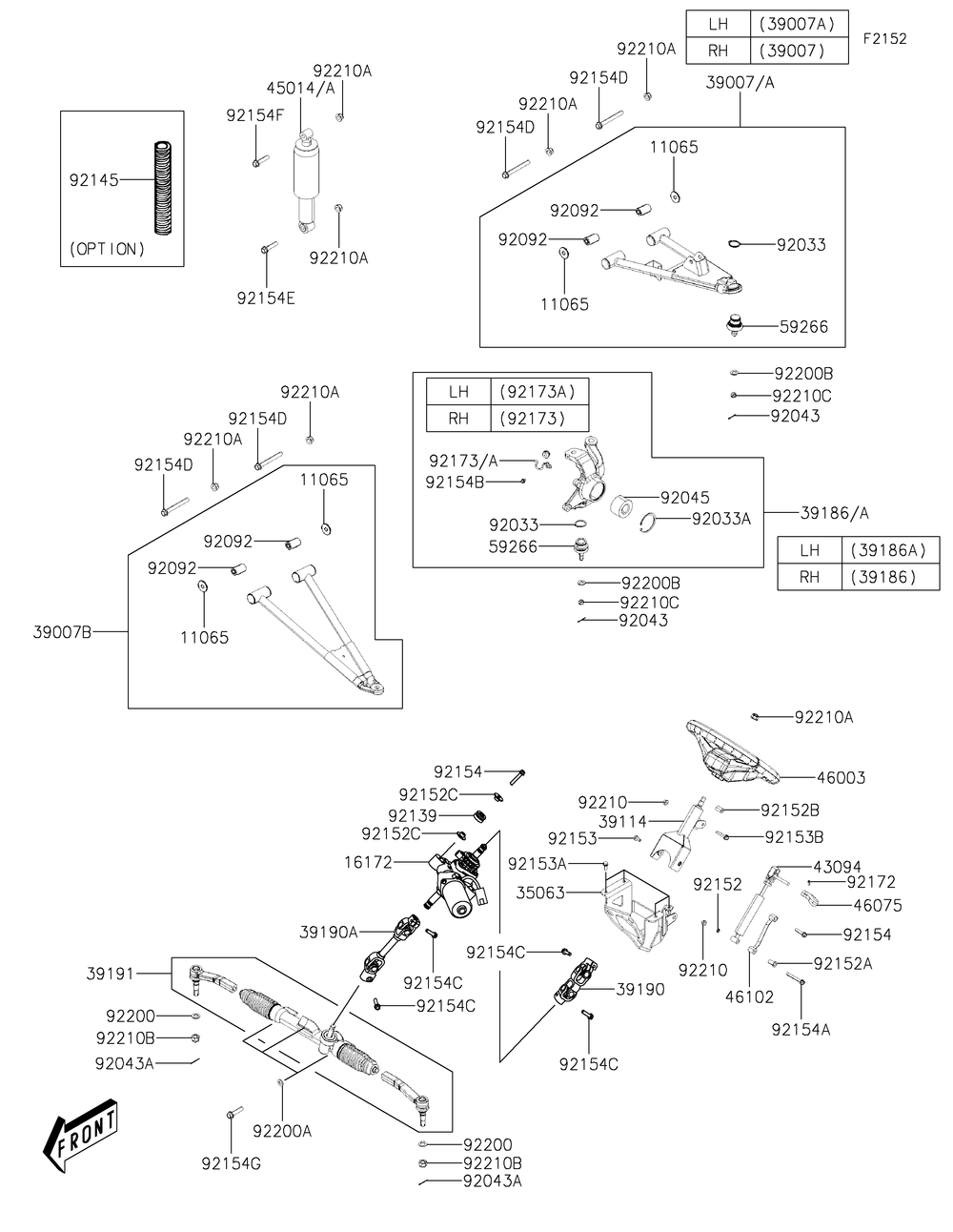 Front Suspension Diagram and Parts List for KAF700DLF 2020 Kawasaki Lawn Tractor Accessories