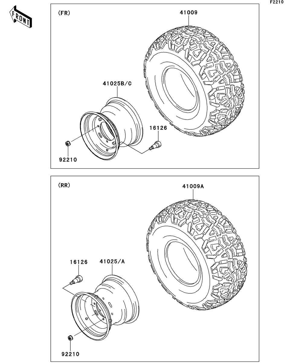 Wheels/Tires Diagram and Parts List for KAF400BEF 2014 Kawasaki Lawn Tractor Accessories