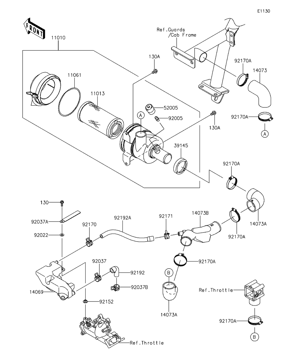 Air Cleaner Diagram and Parts List for KAF620RFF 2015 Kawasaki Lawn Tractor Accessories