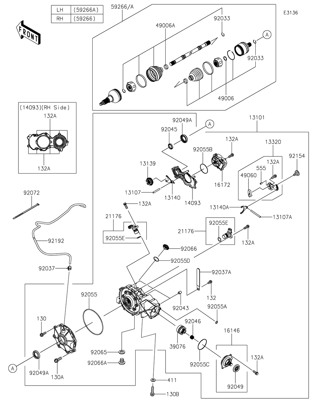 Drive Shaft-Front Diagram and Parts List for KRF1000DPFNL 2023 Kawasaki Lawn Tractor Accessories