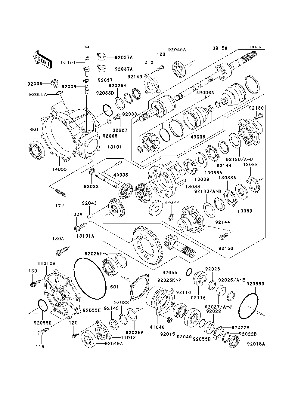 Drive Shaft-Front Diagram and Parts List for KAF950C7F 2007 & Prior Kawasaki Lawn Tractor Accessories