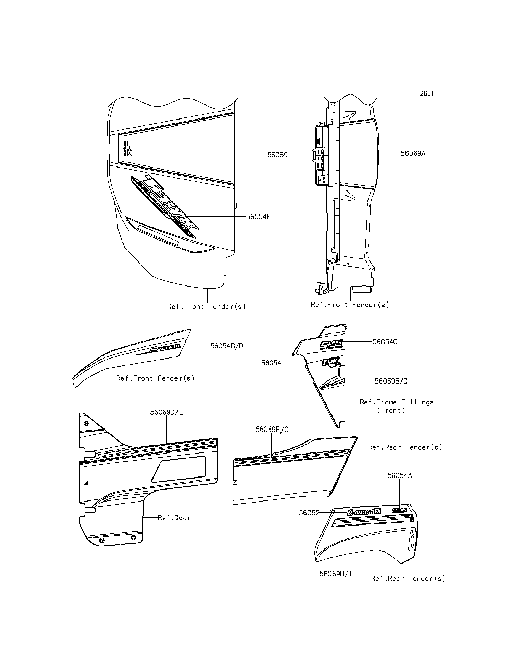 Decals Diagram and Parts List for KRF800BEF 2014 Kawasaki Lawn Tractor Accessories