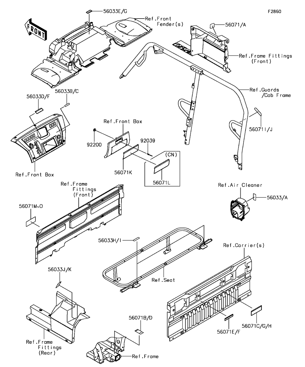 Labels Diagram and Parts List for KAF820BHF 2017 Kawasaki Lawn Tractor Accessories
