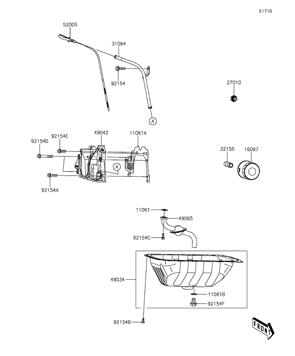 Oil Pump/Oil Filter Diagram and Parts List for KAF820FGF 2016 Kawasaki Lawn Tractor Accessories