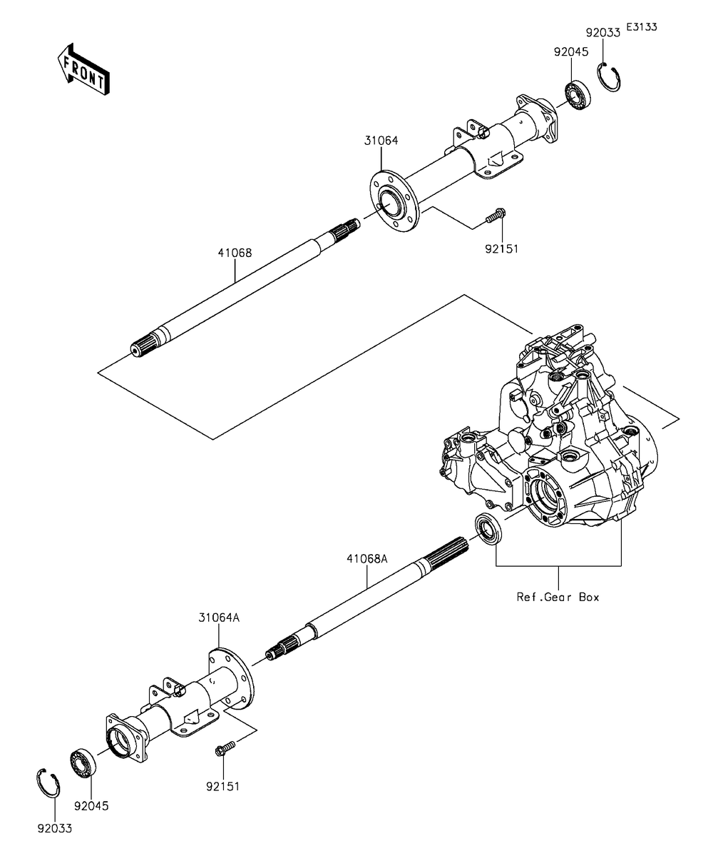 Rear Axle Diagram and Parts List for KAF400DFF 2015 Kawasaki Lawn Tractor Accessories