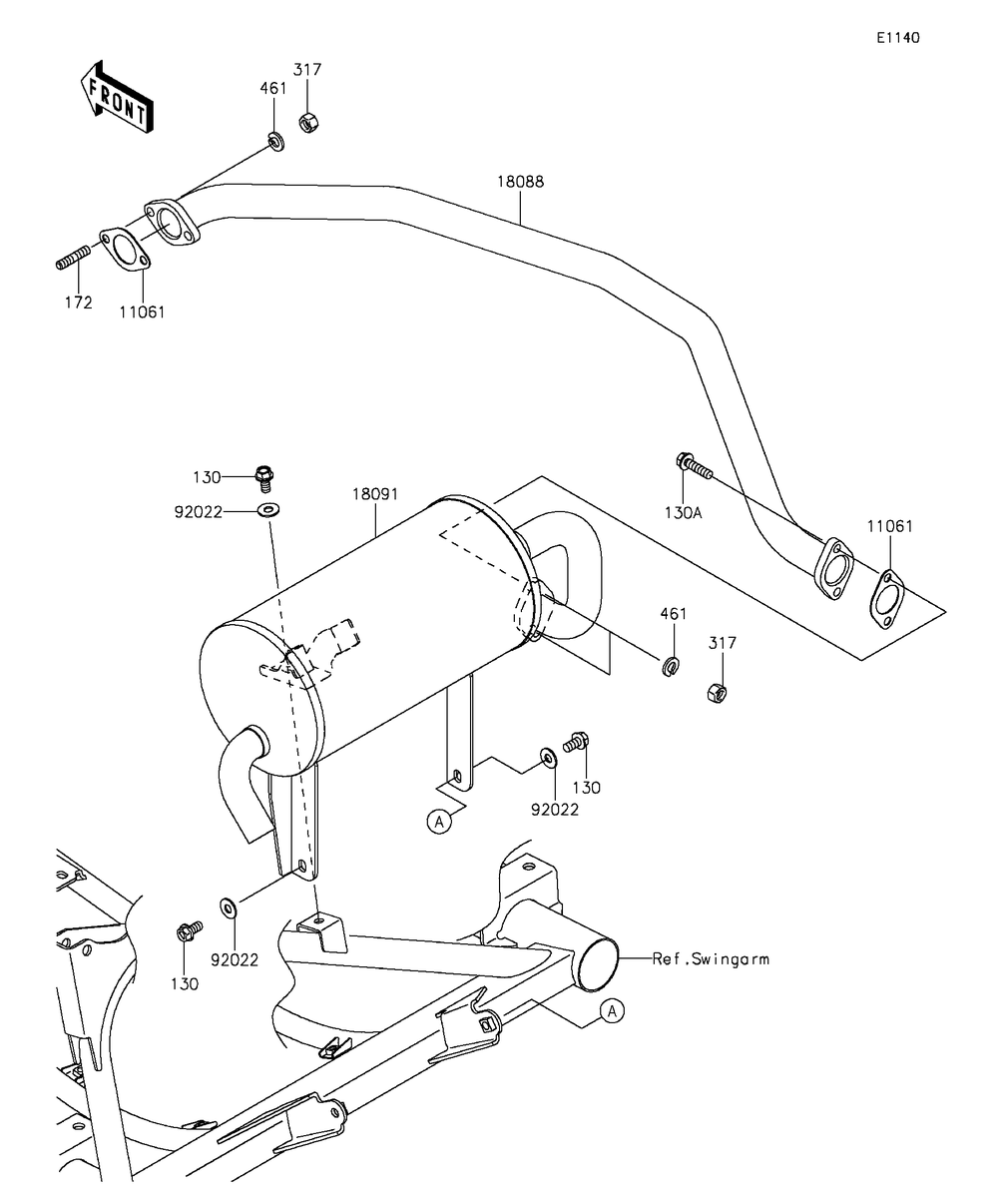 Muffler Diagram and Parts List for KAF400FGF 2016 Kawasaki Lawn Tractor Accessories