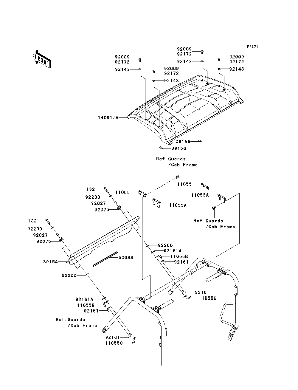 Cowling Diagram and Parts List for KRF750RCS 2012 Kawasaki Lawn Tractor Accessories
