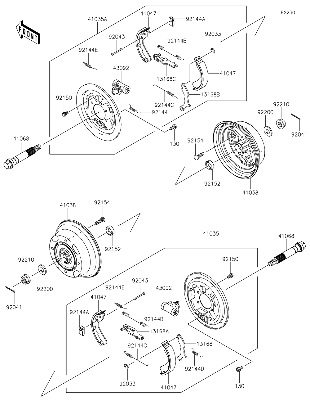 Front Hubs/Brakes Diagram and Parts List for KAF400JNFNN 2022 Kawasaki Lawn Tractor Accessories