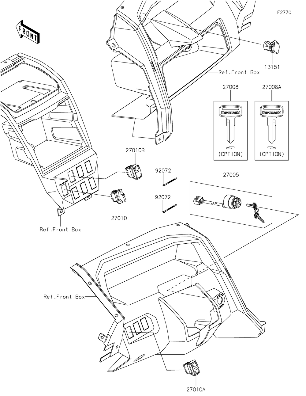 Ignition Switch Diagram and Parts List for KRF1000ALF 2020 Kawasaki Lawn Tractor Accessories