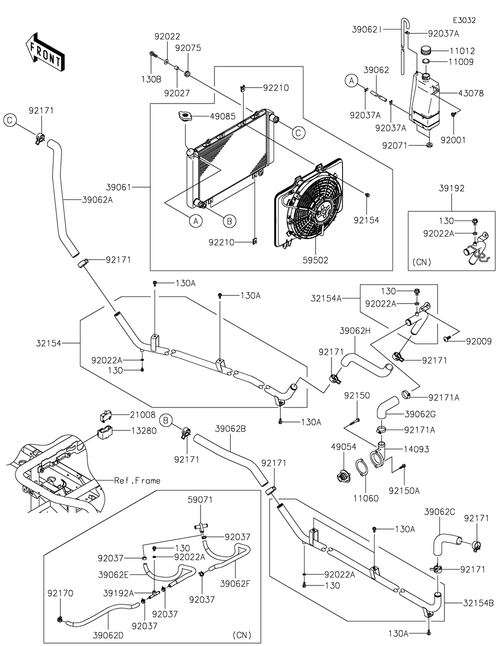 Radiator Diagram and Parts List for KAT620BNFNN 2022 Kawasaki Lawn Tractor Accessories