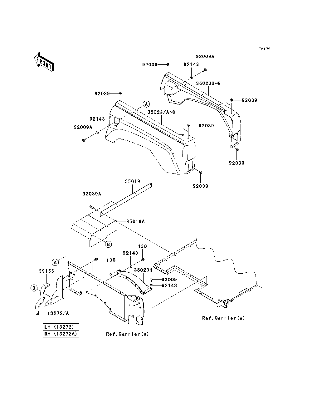 Rear Fender Diagram and Parts List for KRF750TAF 2010 Kawasaki Lawn Tractor Accessories