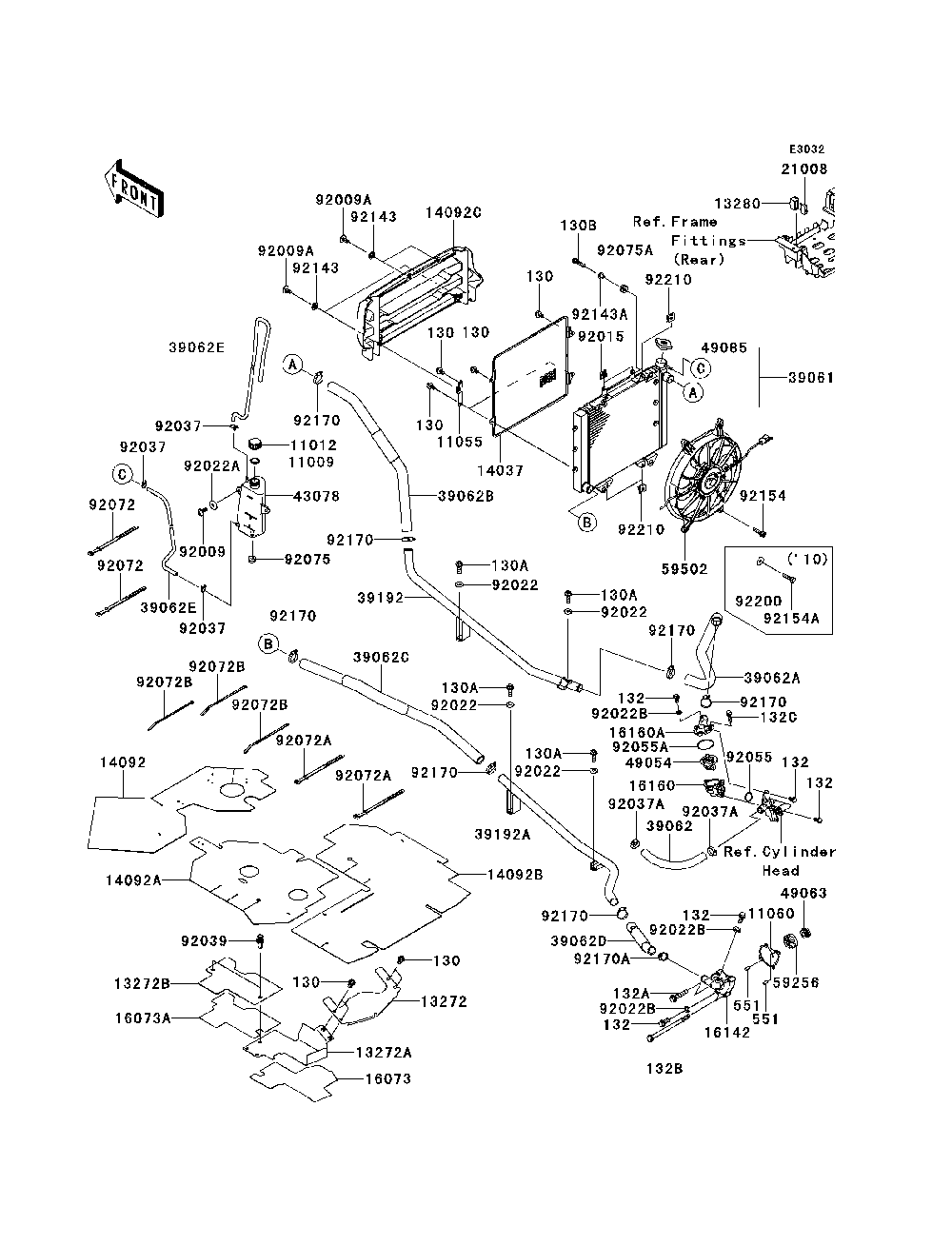 Radiator Diagram and Parts List for KRF750RCS 2012 Kawasaki Lawn Tractor Accessories