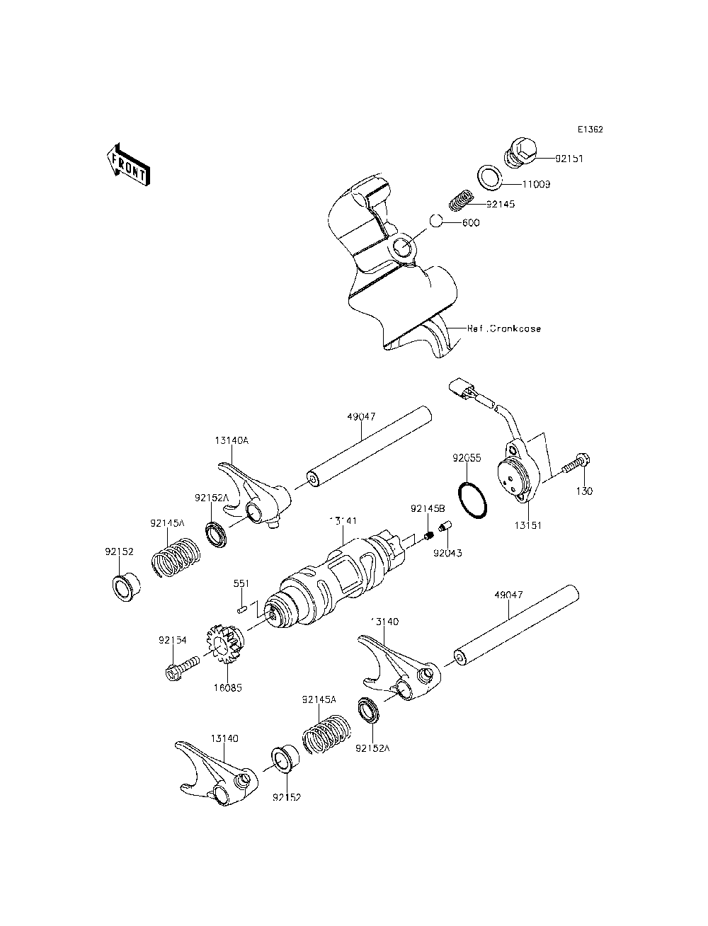 Gear Change Drum/Shift Fork Diagram and Parts List for KRF800DFF 2015 Kawasaki Lawn Tractor Accessories