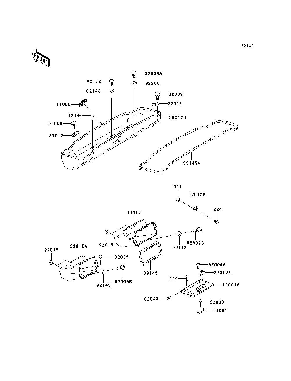 Front Box Diagram and Parts List for KAF950B7F 2007 & Prior Kawasaki Lawn Tractor Accessories