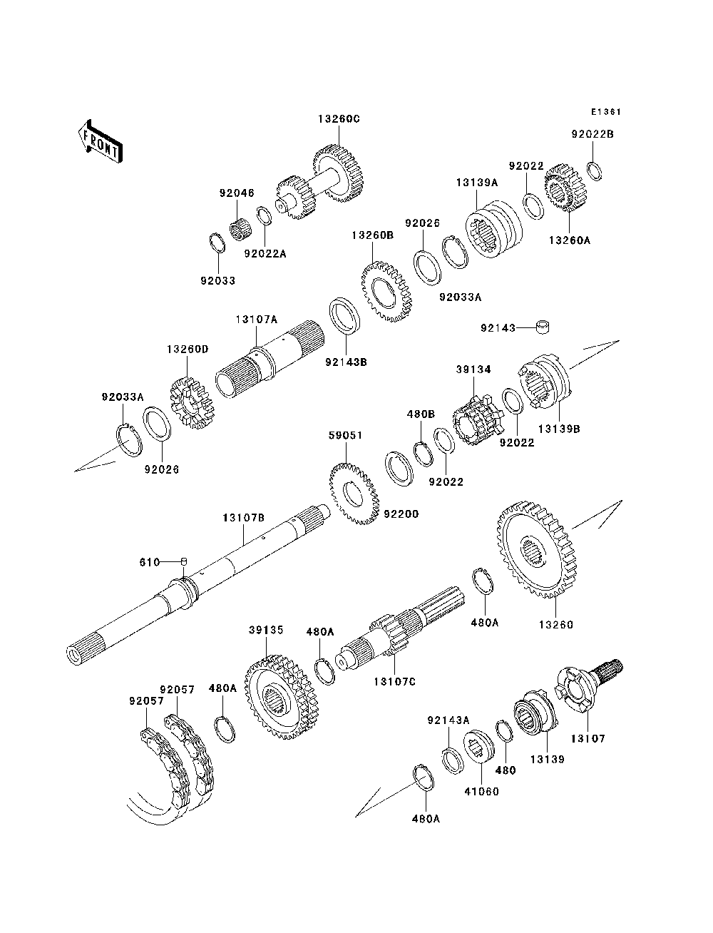 Transmission Diagram and Parts List for KAF620K7F 2007 & Prior Kawasaki Lawn Tractor Accessories