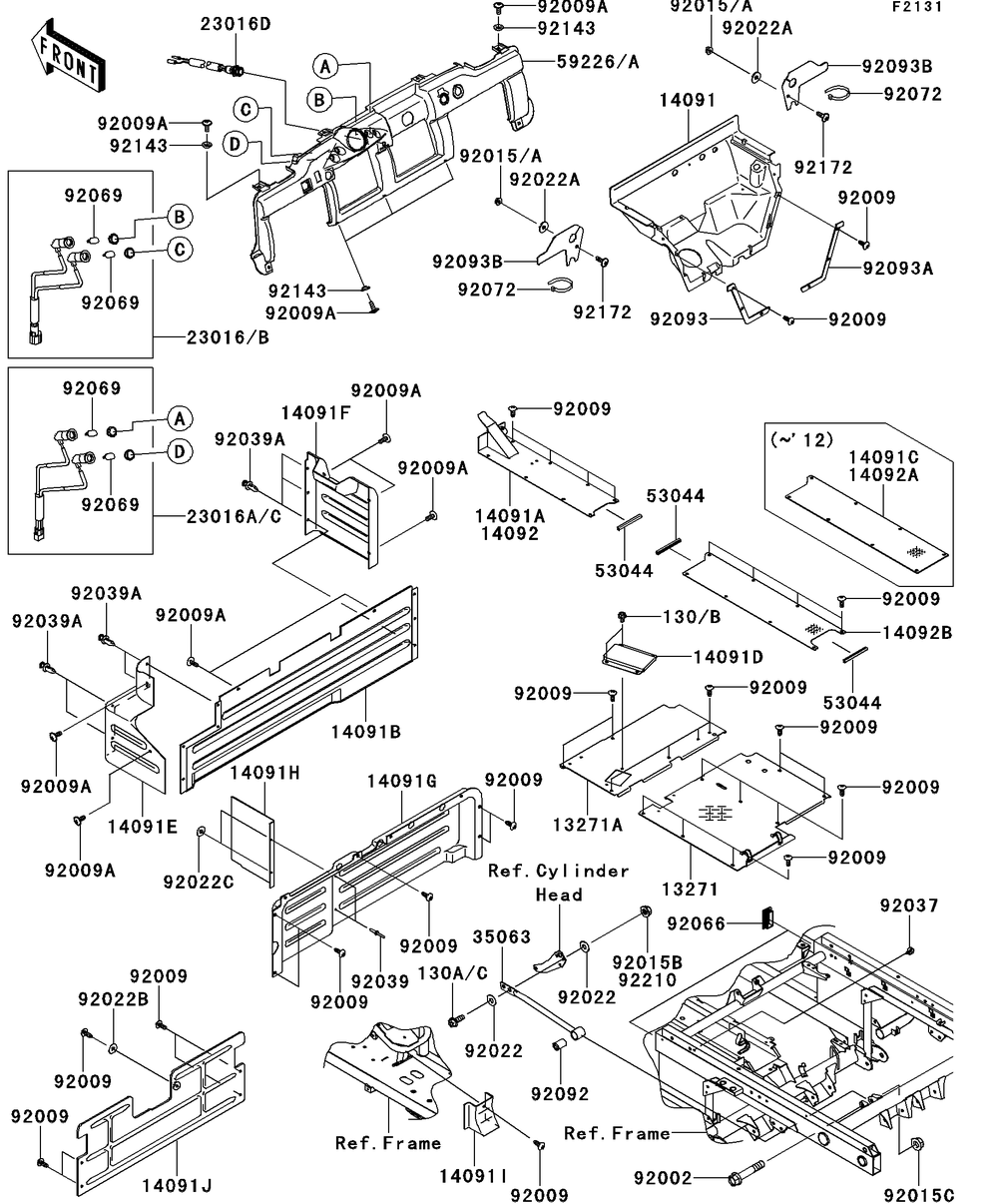 Frame Fittings Diagram and Parts List for KAF950GDF 2013 Kawasaki Lawn Tractor Accessories