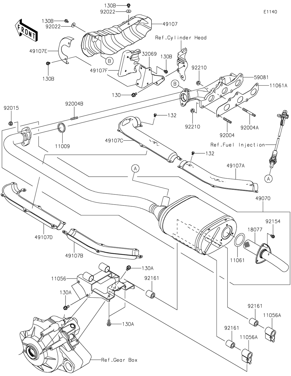 Muffler Diagram and Parts List for KAF820BMFNL 2021 Kawasaki Lawn Tractor Accessories