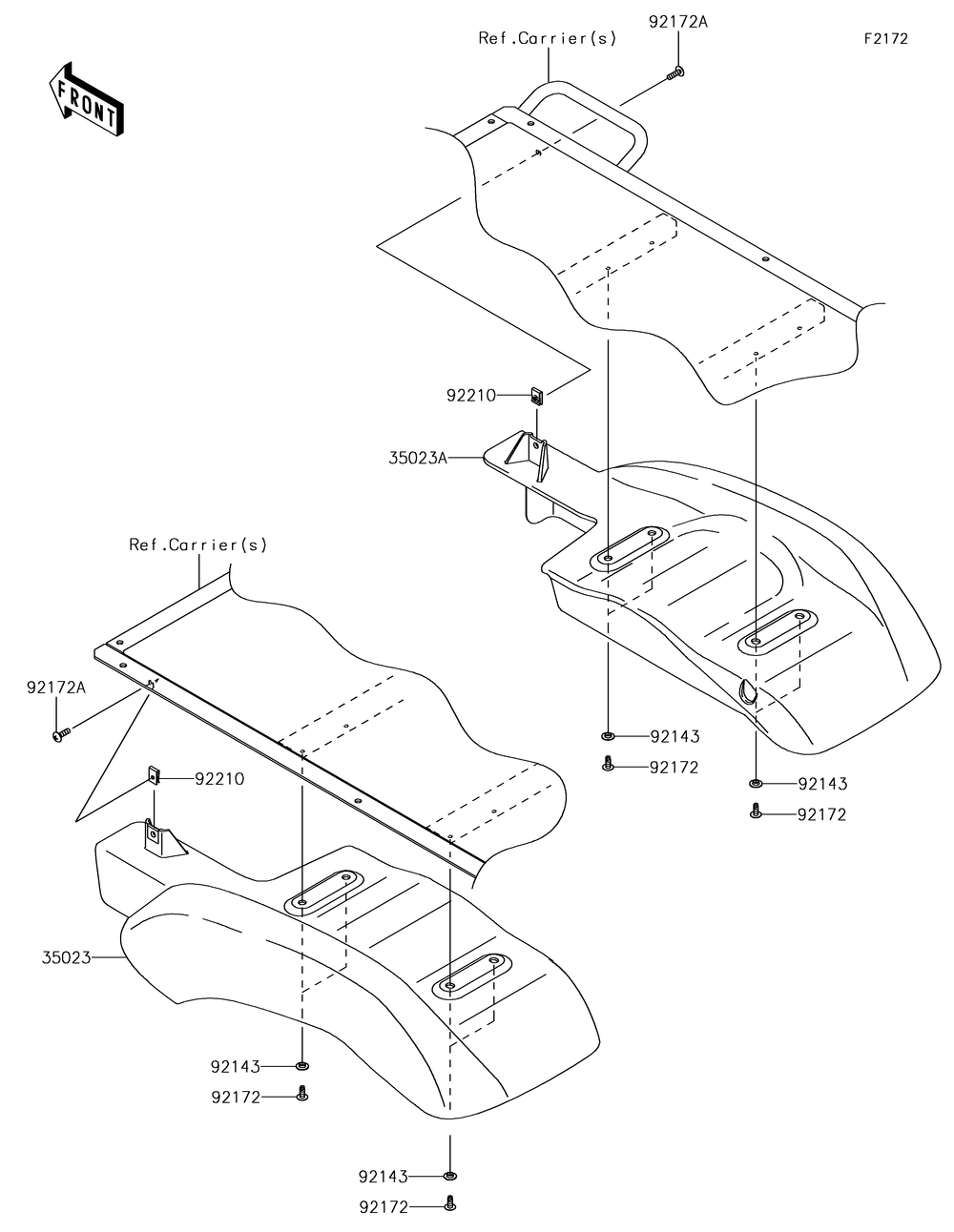 Rear Fender Diagram and Parts List for KAF400JKF 2019 Kawasaki Lawn Tractor Accessories