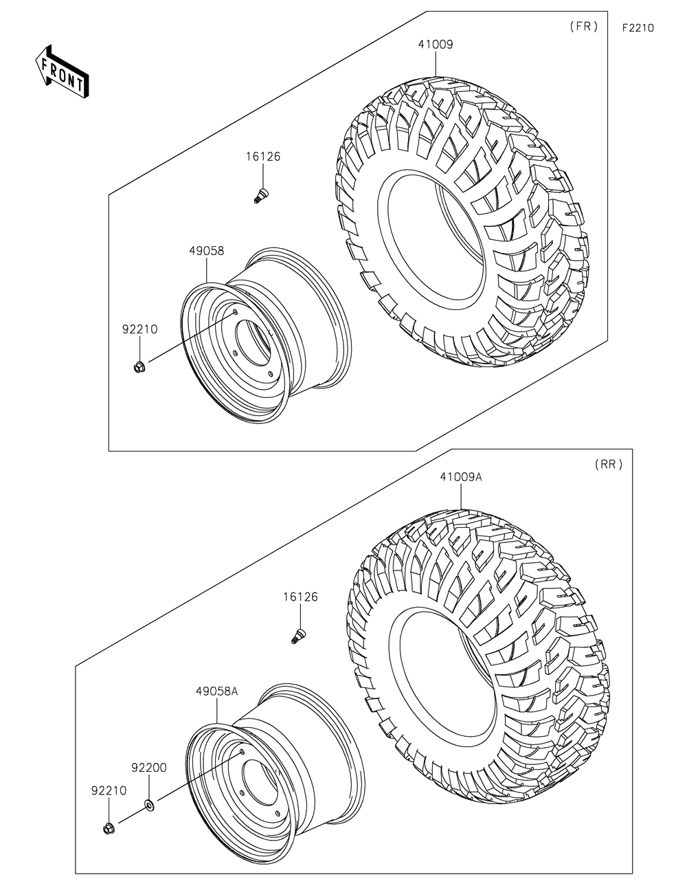 Wheels/Tires Diagram and Parts List for KAF820BJF 2018 Kawasaki Lawn Tractor Accessories