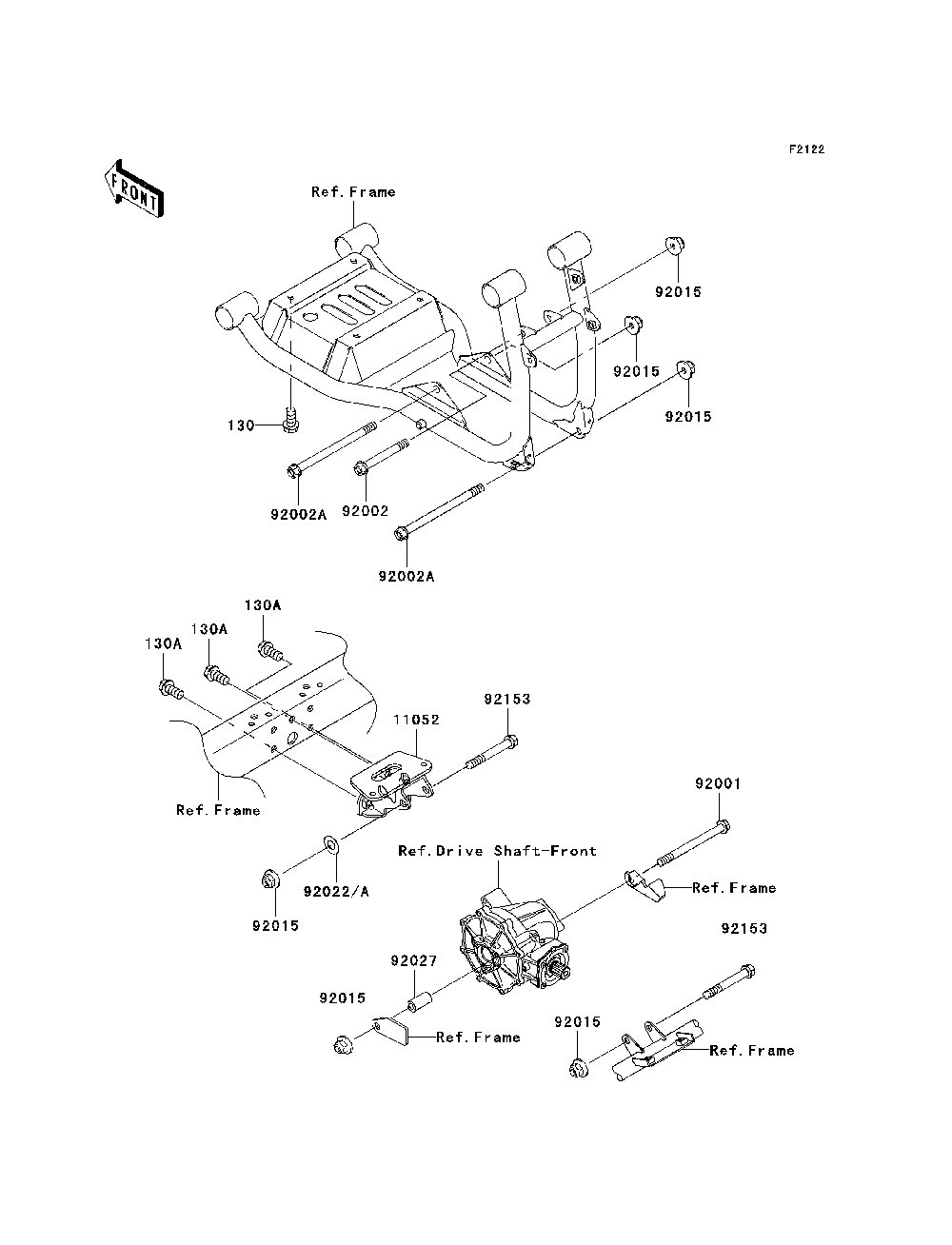 Engine Mount Diagram and Parts List for KAF620K7F 2007 & Prior Kawasaki Lawn Tractor Accessories