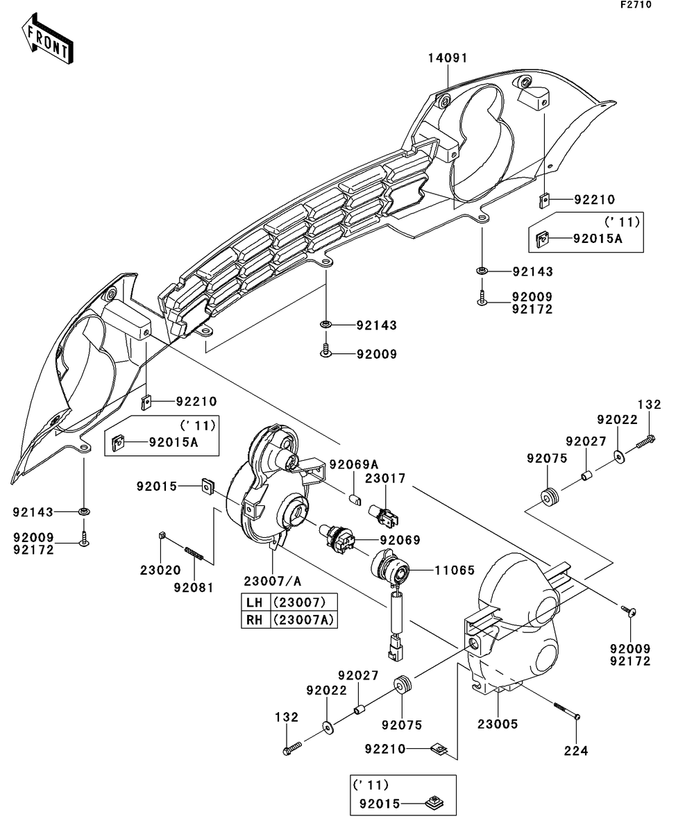 Headlight Diagram and Parts List for KAF400BEF 2014 Kawasaki Lawn Tractor Accessories