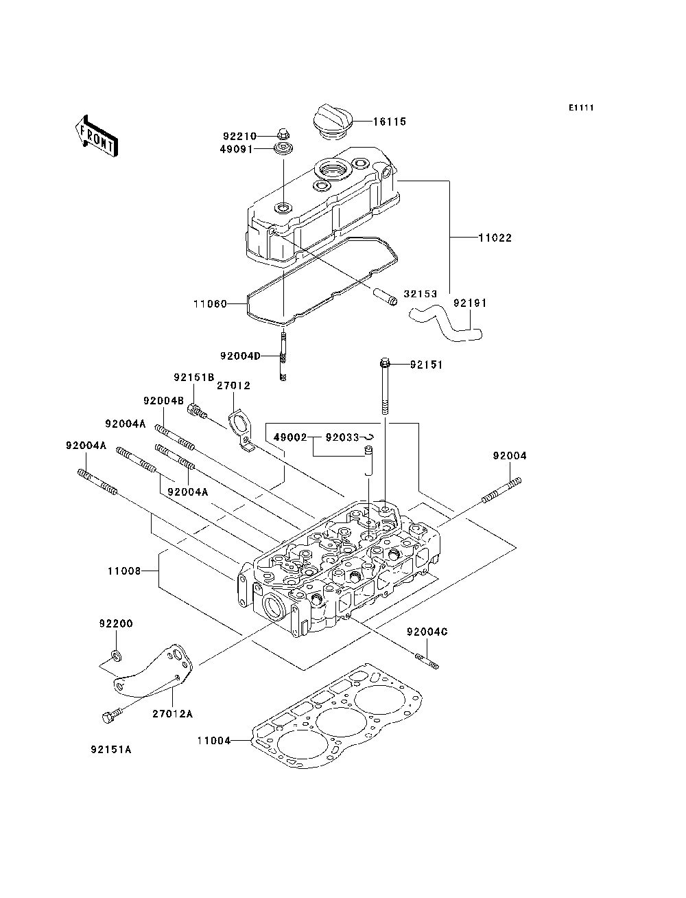 Cylinder Head Diagram and Parts List for KAF950C7F 2007 & Prior Kawasaki Lawn Tractor Accessories