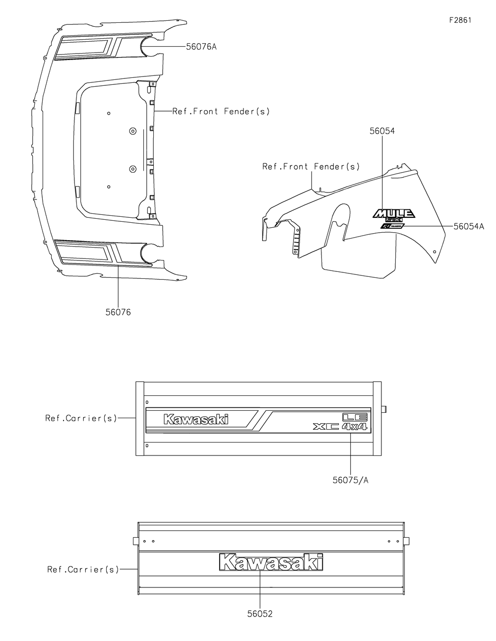 Decals Diagram and Parts List for KAF400TNFNN 2022 Kawasaki Lawn Tractor Accessories