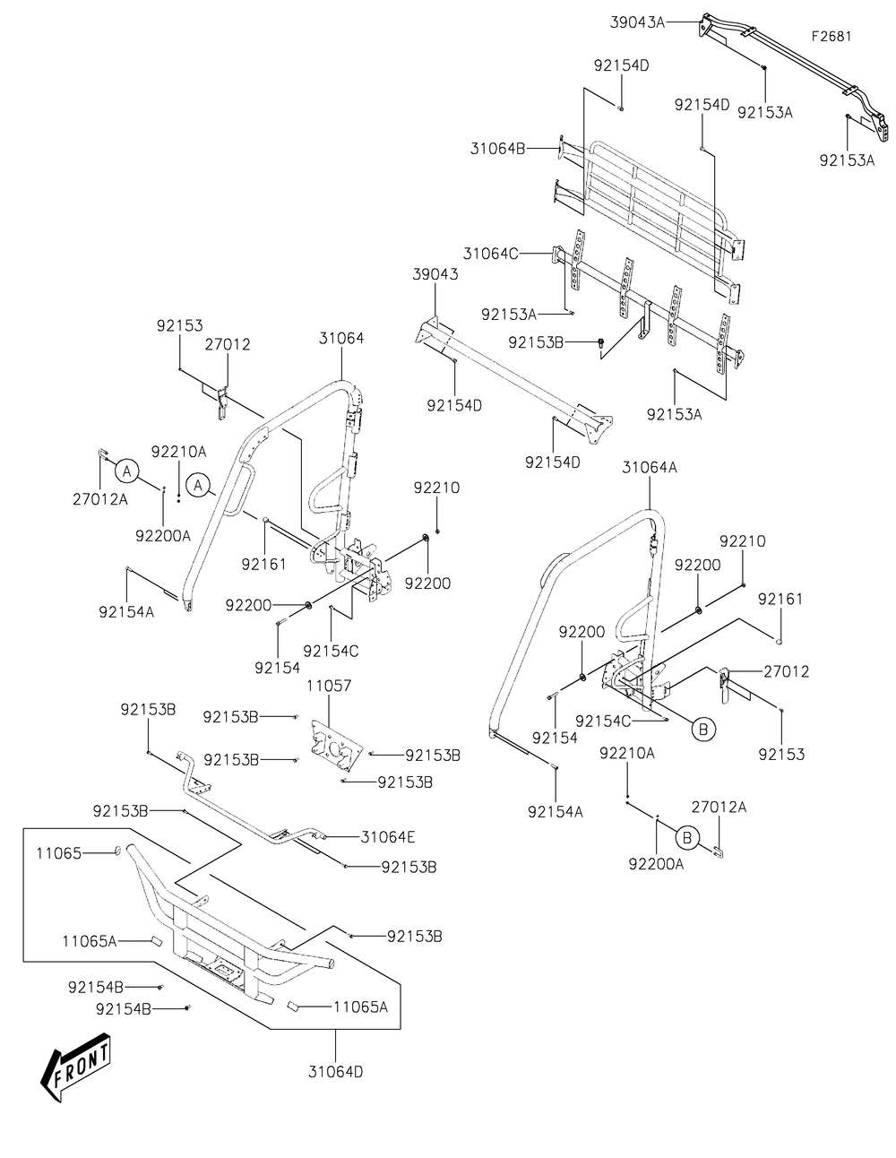 Guards/Cab Frame Diagram and Parts List for KAF700CMFNN 2021 Kawasaki Lawn Tractor Accessories
