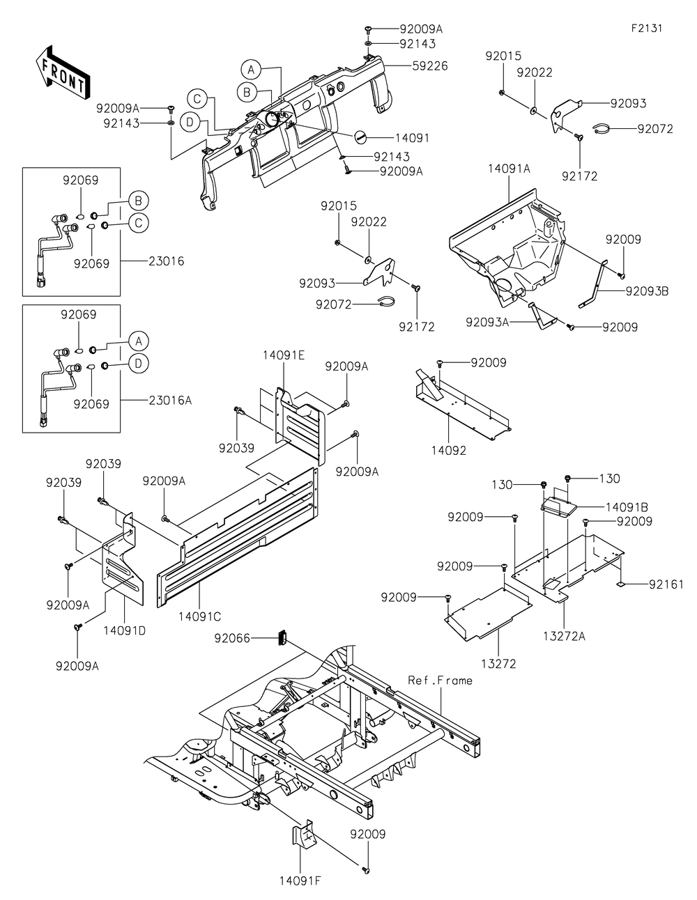 Frame Fittings Diagram and Parts List for KAF620PMFNN 2021 Kawasaki Lawn Tractor Accessories