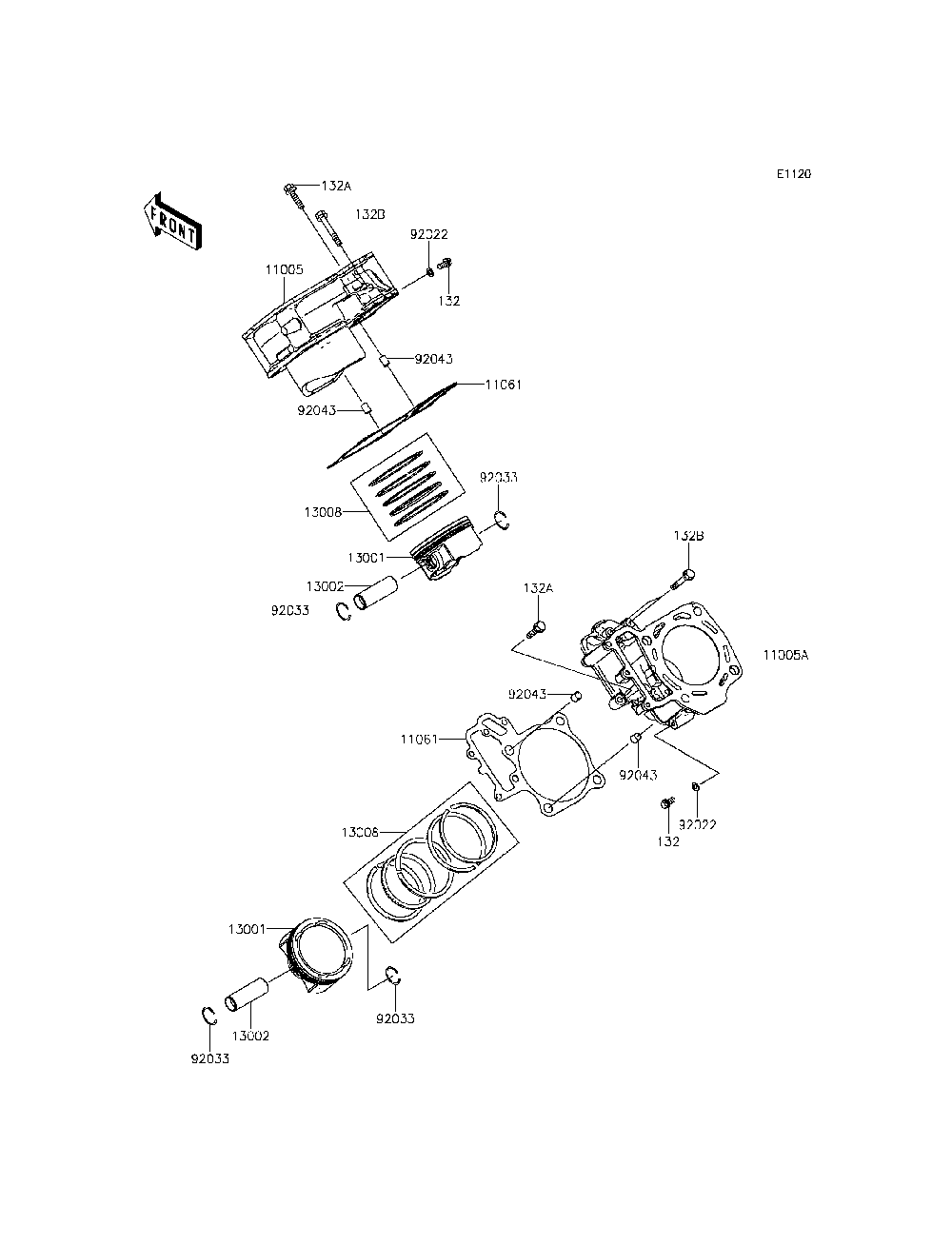 Cylinder/Piston Diagram and Parts List for KRF800DFF 2015 Kawasaki Lawn Tractor Accessories