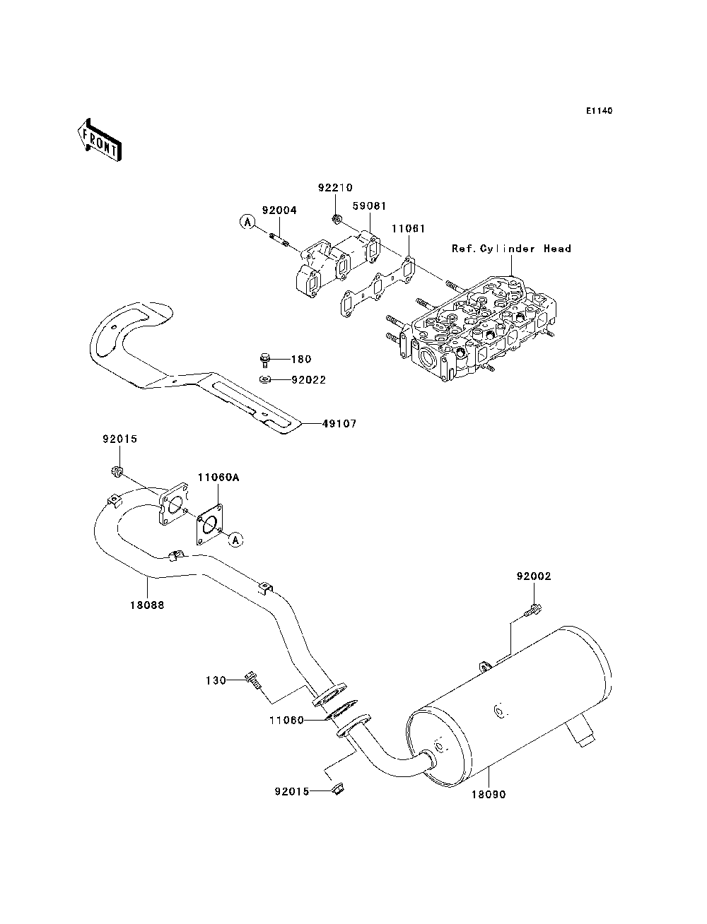 Muffler Diagram and Parts List for KAF950B7F 2007 & Prior Kawasaki Lawn Tractor Accessories