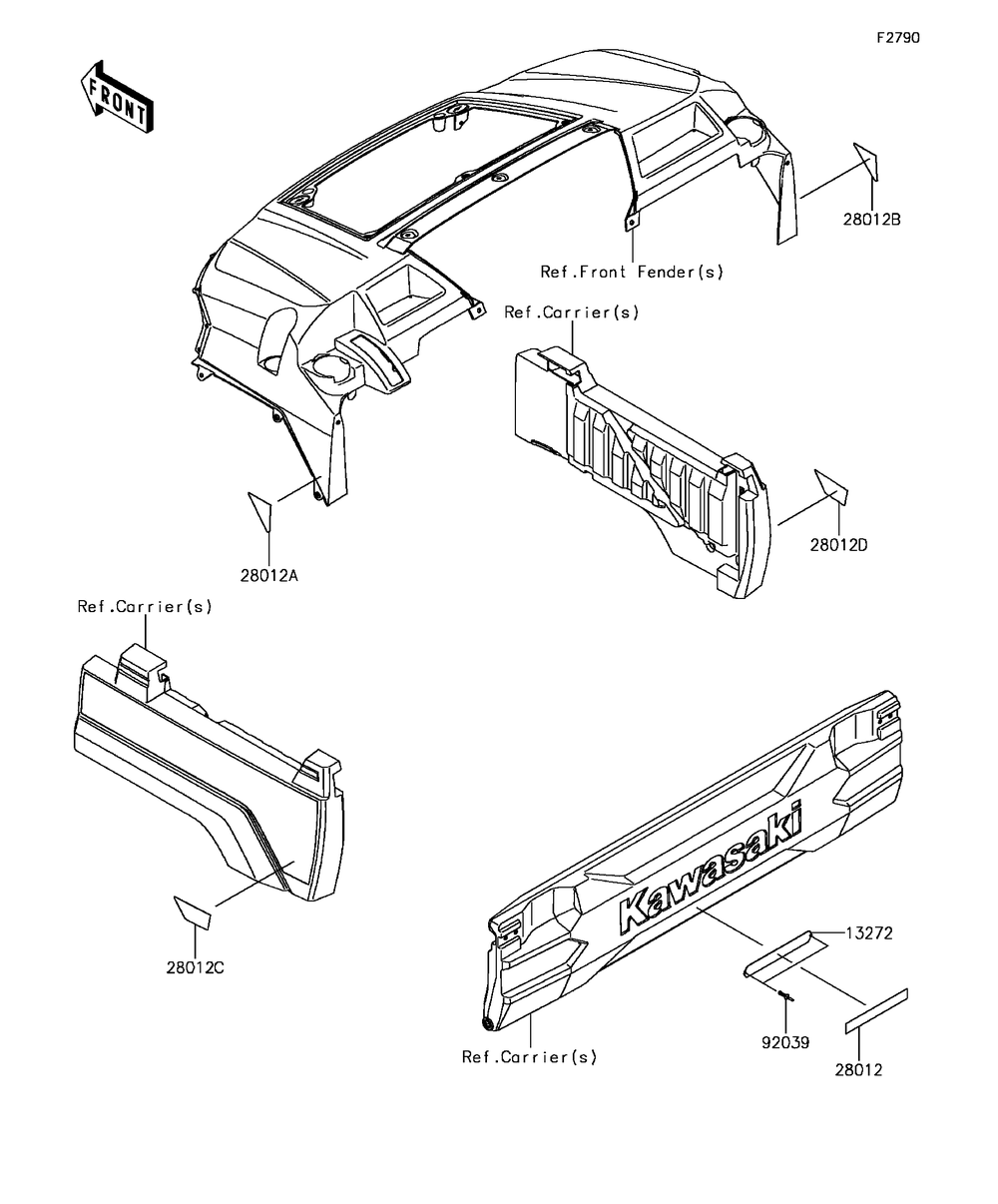 Reflectors Diagram and Parts List for KAF820DHF 2017 Kawasaki Lawn Tractor Accessories