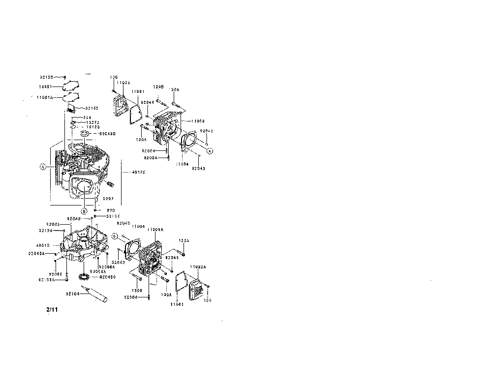Cylinder/crankcase Diagram and Parts List for FR651V-AS08  Kawasaki Engine