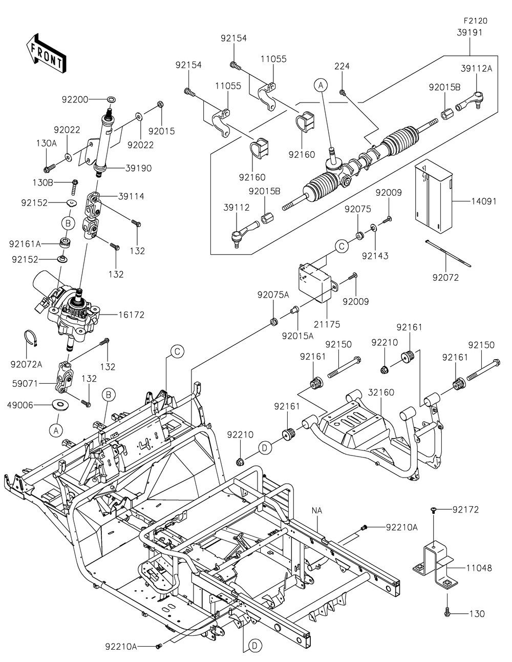 Frame Diagram and Parts List for KAF620MLF 2020 Kawasaki Lawn Tractor Accessories