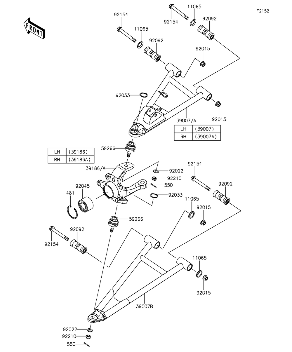 Front Suspension Diagram and Parts List for KAF820FGF 2016 Kawasaki Lawn Tractor Accessories