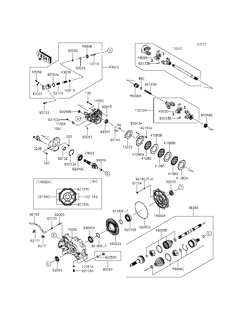 Drive Shaft-Rear Diagram and Parts List for KRT800CFF 2015 Kawasaki Lawn Tractor Accessories