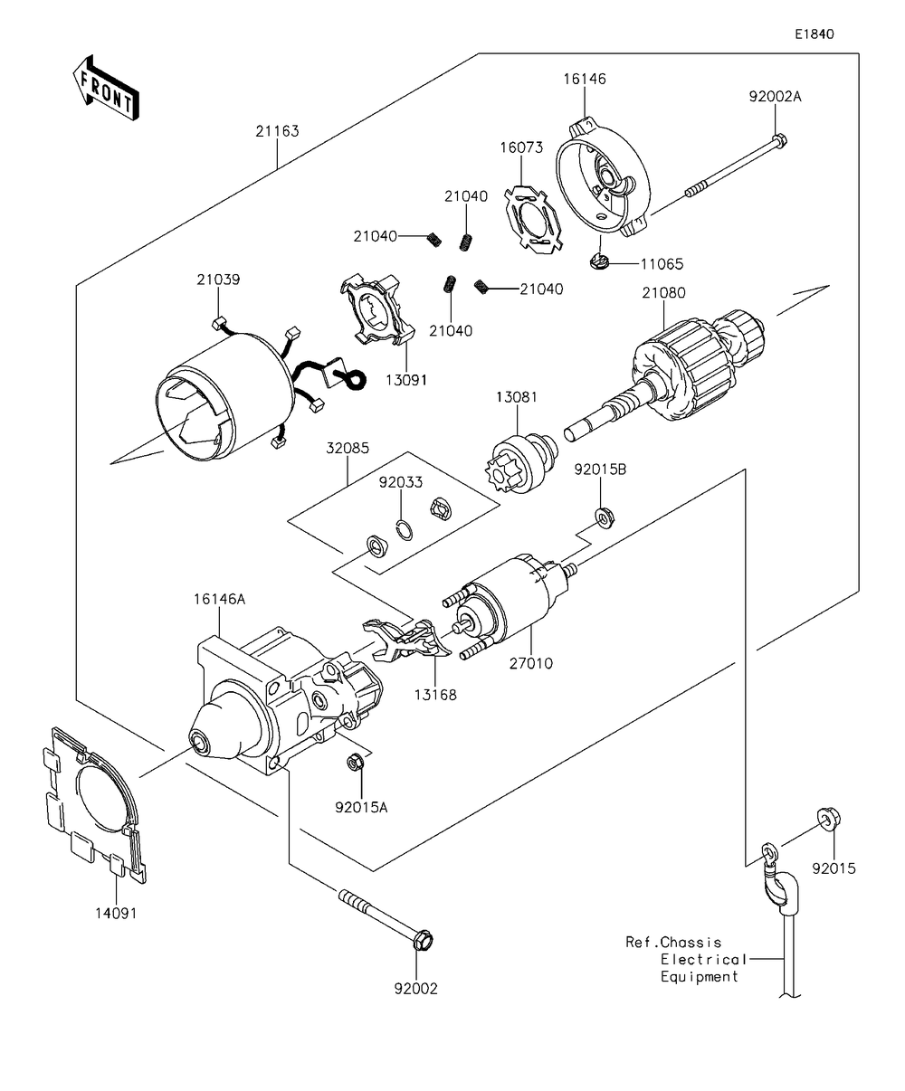 Starter Motor Diagram and Parts List for KAF400EDF 2013 Kawasaki Lawn Tractor Accessories