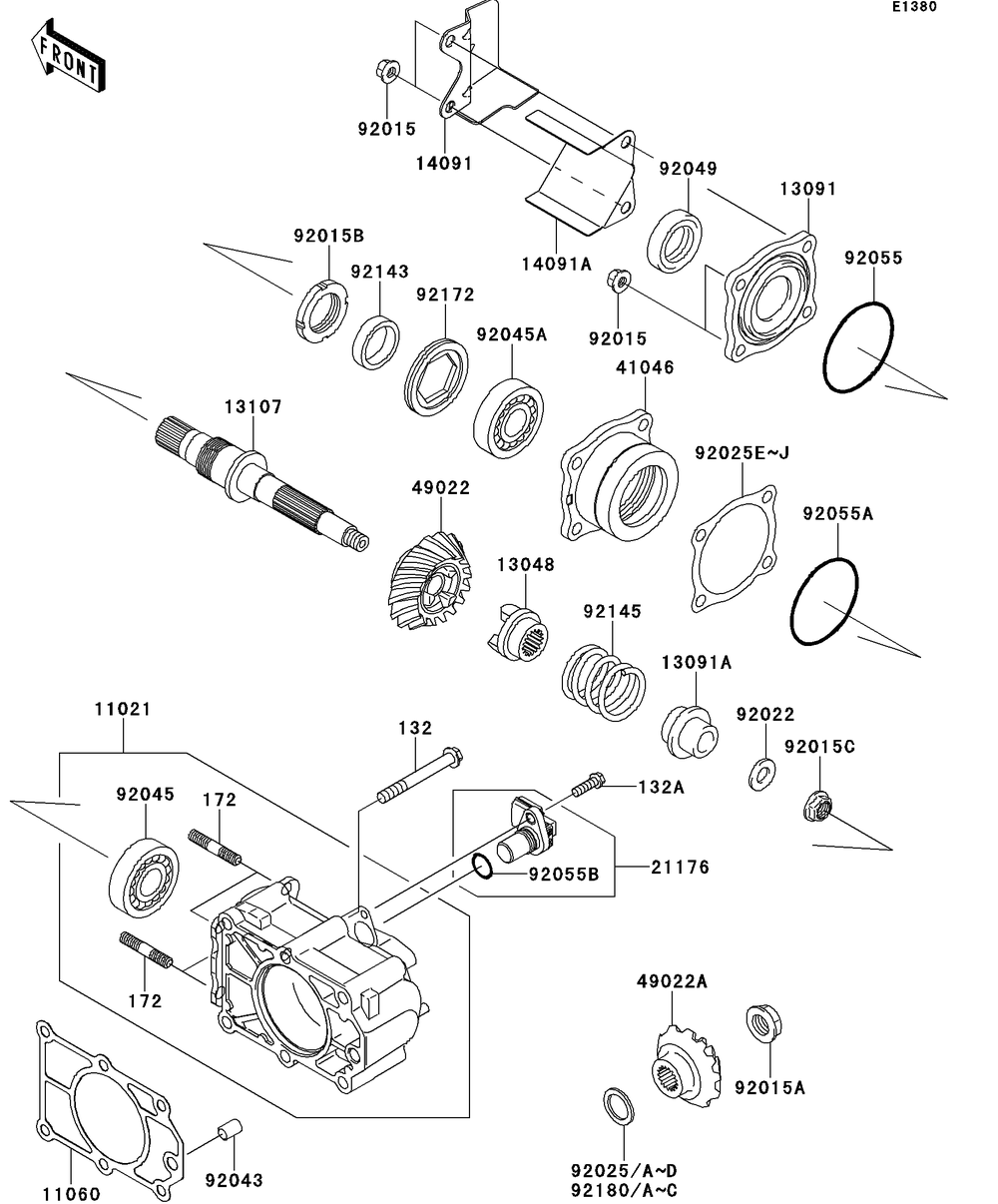 Bevel Gear Case Diagram and Parts List for KAF950GDF 2013 Kawasaki Lawn Tractor Accessories