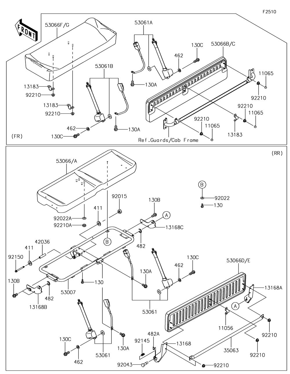 Seat 1 Diagram and Parts List for KAF620SGF 2016 Kawasaki Lawn Tractor Accessories