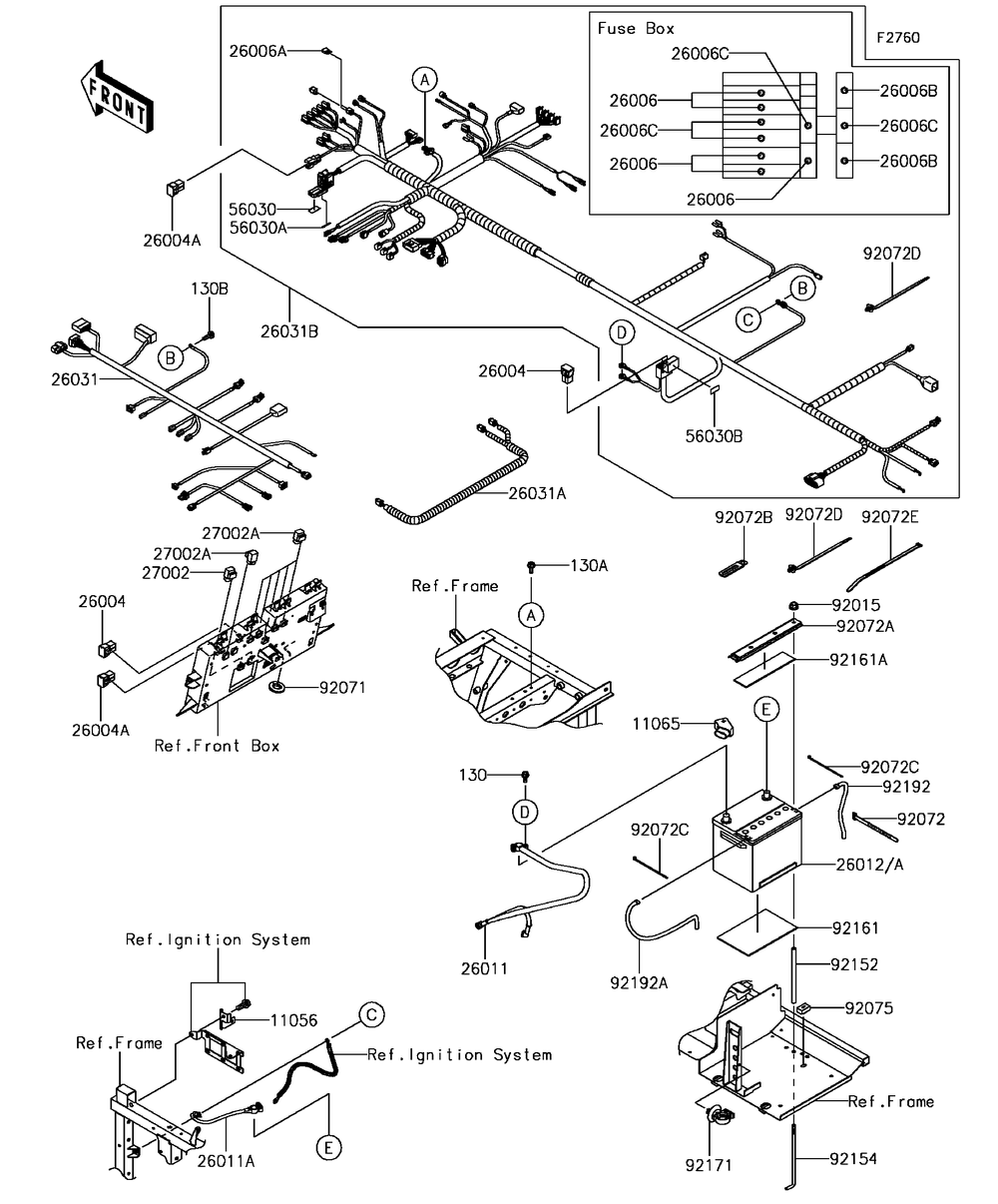 Chassis Electrical Equipment Diagram and Parts List for KAF820CHF 2017 Kawasaki Lawn Tractor Accessories