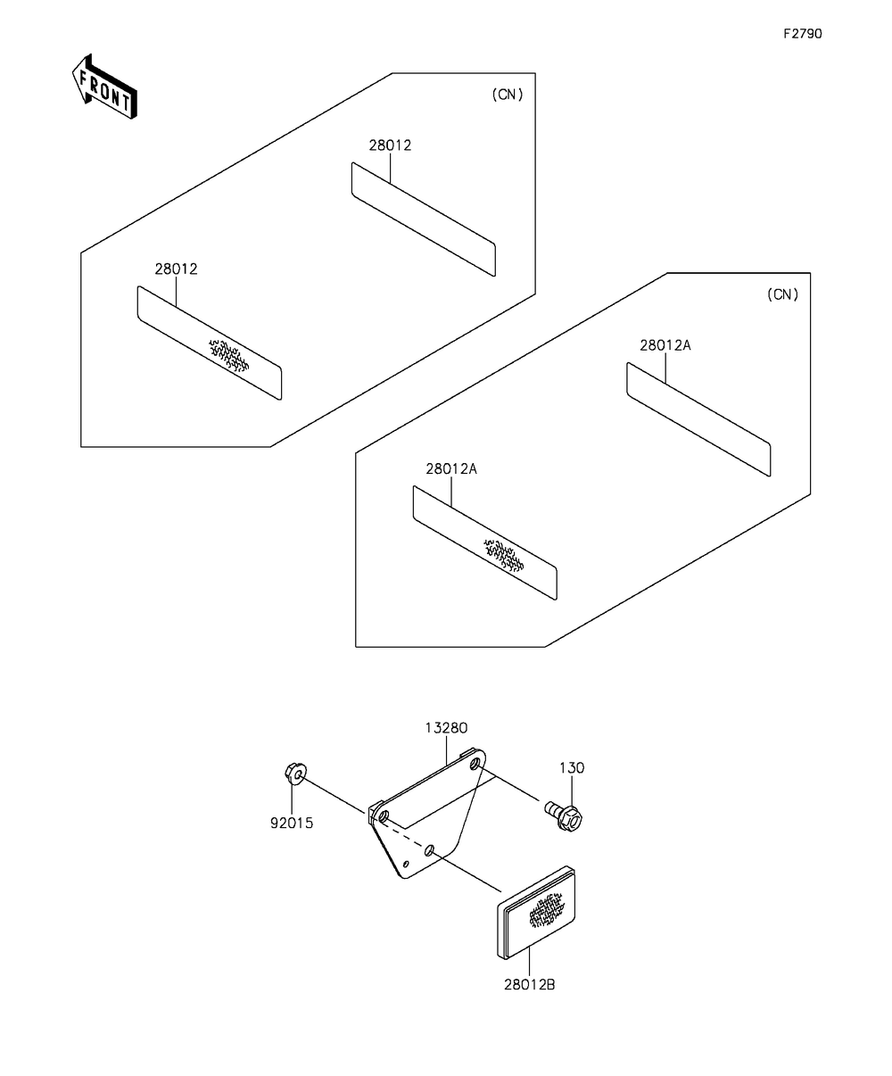 Reflectors Diagram and Parts List for KAF400DFF 2015 Kawasaki Lawn Tractor Accessories