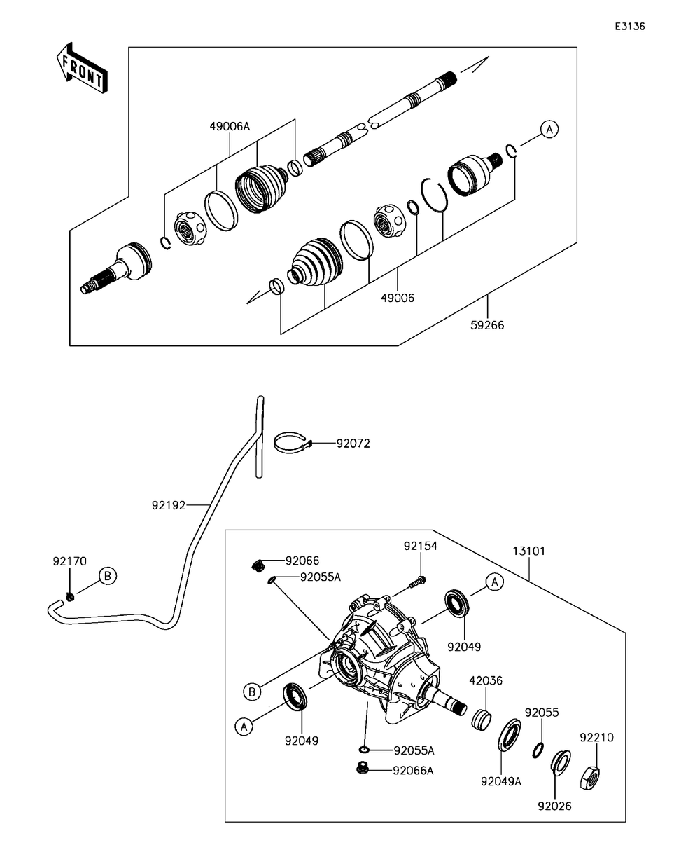 Drive Shaft-Front Diagram and Parts List for KAF1000CHF 2017 Kawasaki Lawn Tractor Accessories