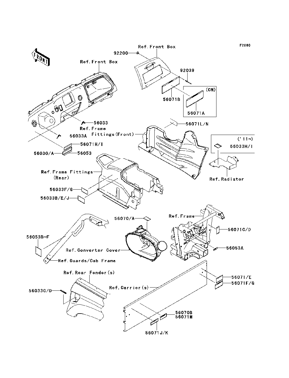Labels Diagram and Parts List for KRF750PCS 2012 Kawasaki Lawn Tractor Accessories