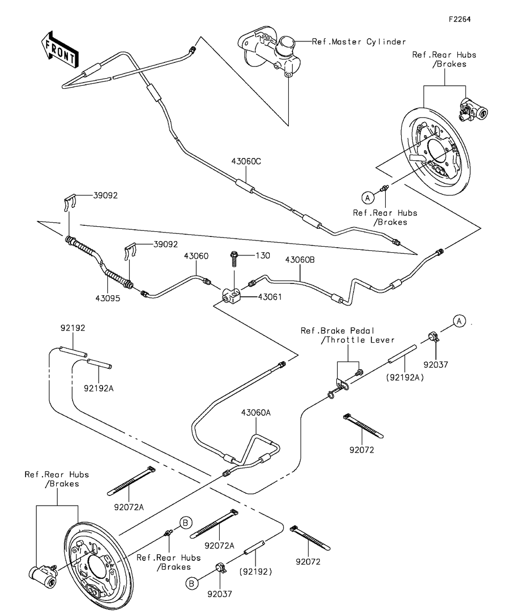 Rear Brake Piping Diagram and Parts List for KAF400AGF 2016 Kawasaki Lawn Tractor Accessories