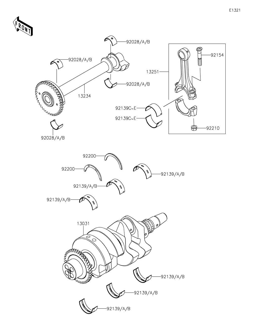 Crankshaft Diagram and Parts List for KRF1000DPFNL 2023 Kawasaki Lawn Tractor Accessories