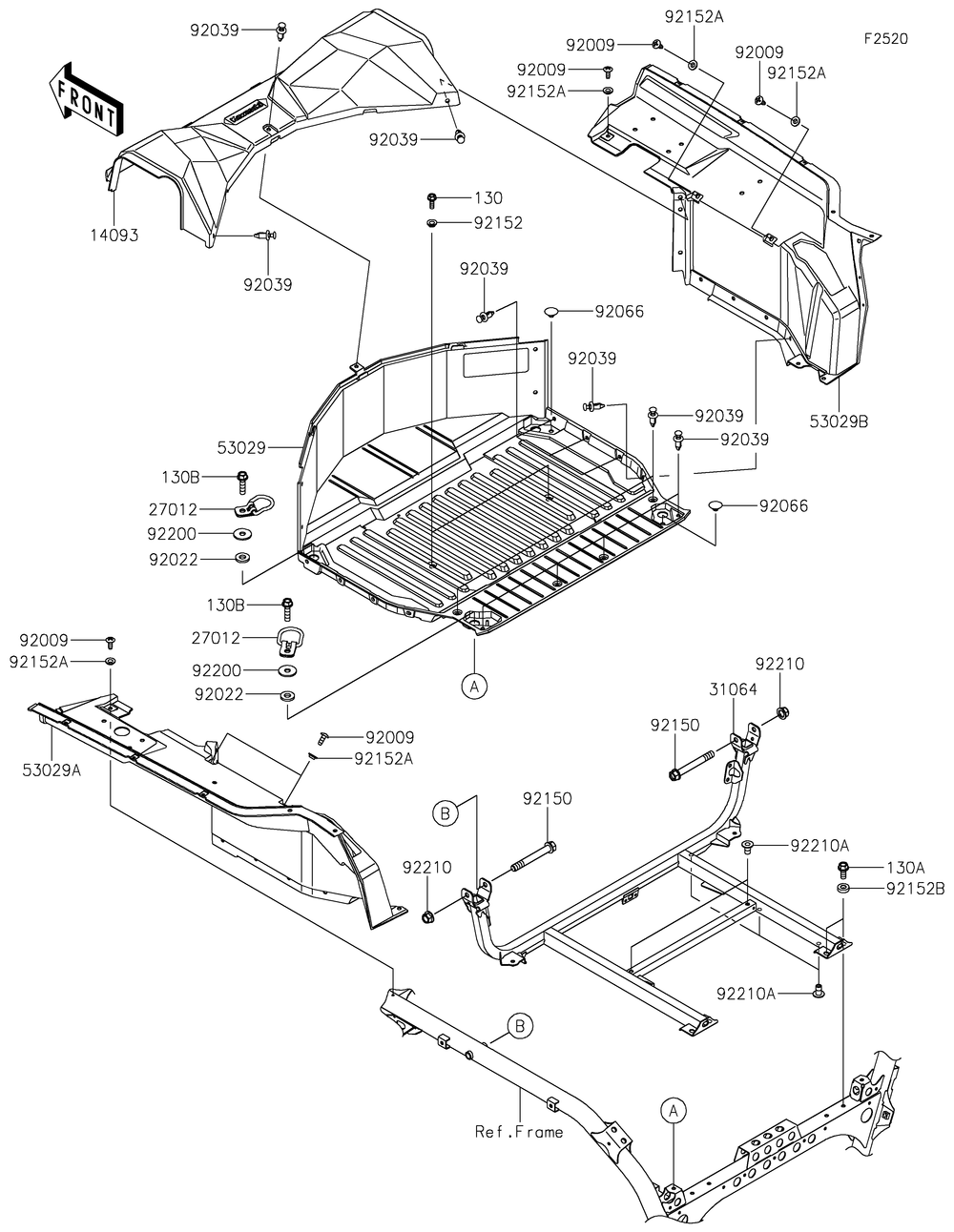 Carrier Diagram and Parts List for KRT1000CPFNN 2023 Kawasaki Lawn Tractor Accessories