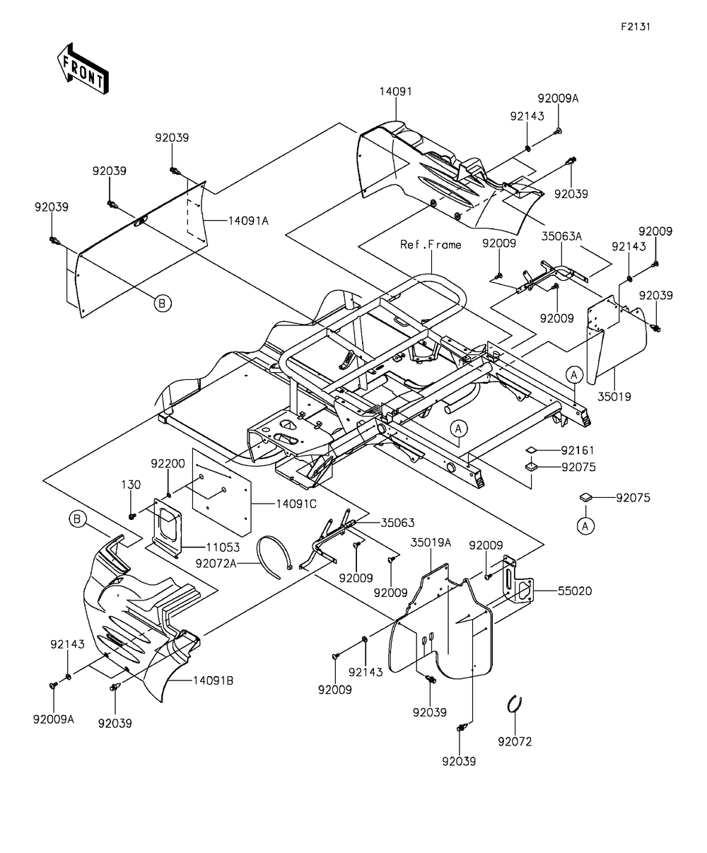 Frame Fittings-Rear Diagram and Parts List for KAF400DFF 2015 Kawasaki Lawn Tractor Accessories